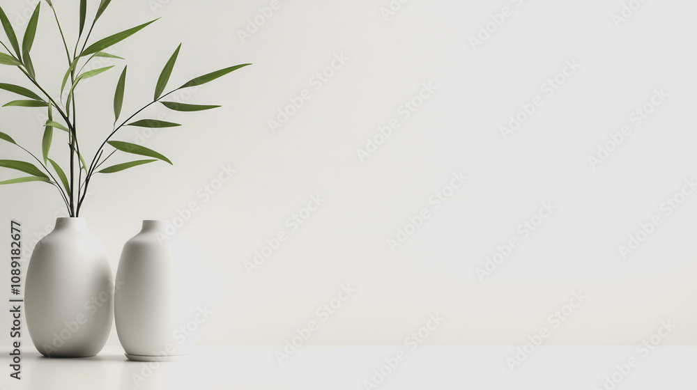 Elegant Handmade Ceramic Vases with Bamboo Arrangement on a Smooth Gradient Background for Natural Ambiance and Artistic Decor Elegant Handmade Ceramic Vases with Bamboo Arrangement on a Smooth Gradient Background for Natural Ambiance and Artistic Decor