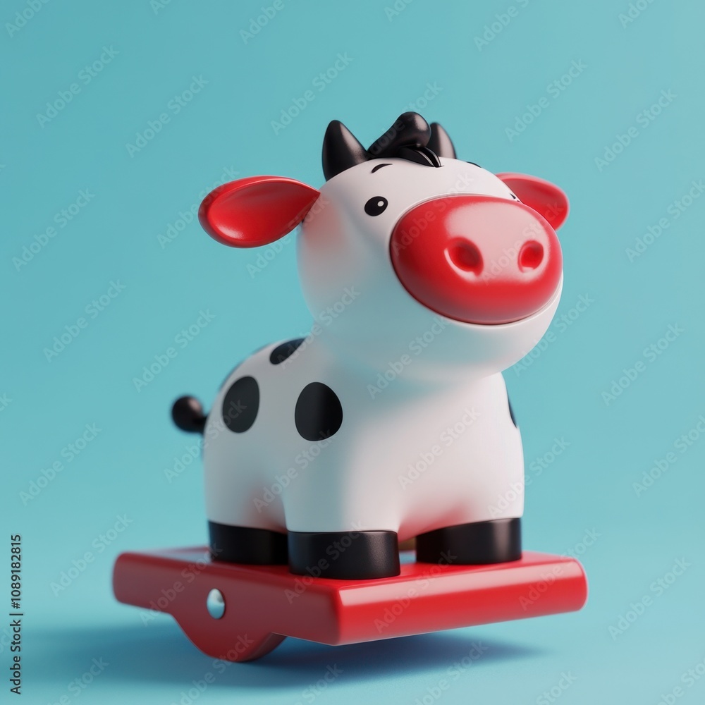 Naklejka premium Cute and Playful Cow Toy on Teal Background