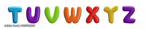Vector set of 3d letters T,U,V,W,X,Y.Z, made of plasticine