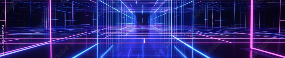 Futuristic Neon Grid Abstract Digital Corridor Glowing Lines Pink Blue Lights Cyberpun Futuristic Neon Grid Abstract Digital Corridor Glowing Lines Pink Blue Lights Cyberpun