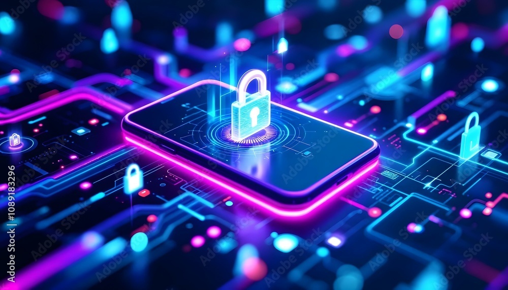 A futuristic scene of a smartphone surrounded by glowing, holographic AI interfaces and digital locks symbolizing cybersecurity. A futuristic scene of a smartphone surrounded by glowing, holographic AI interfaces and digital locks symbolizing cybersecurity.