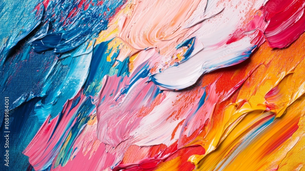 Close-up of colorful oil paint strokes on a canvas. Close-up of colorful oil paint strokes on a canvas.
