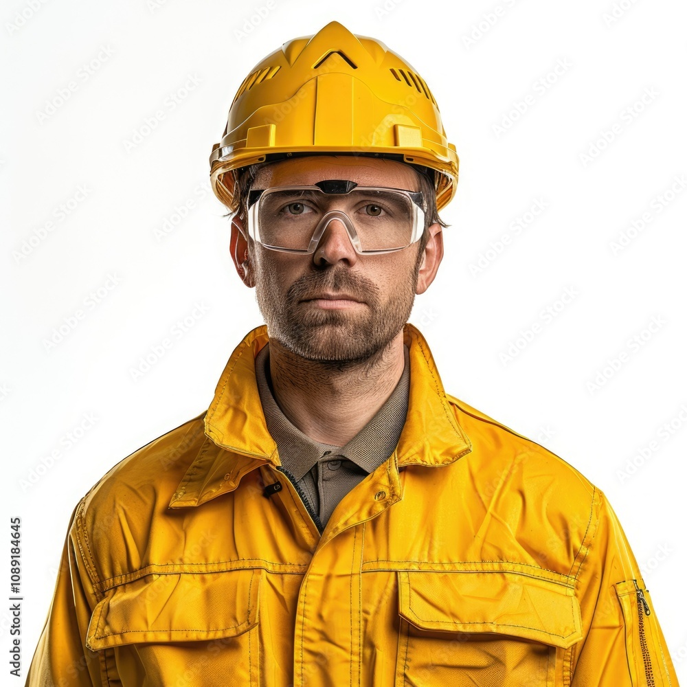 Inexperienced man in yellow helmet starts construction work. Inexperienced man in yellow helmet starts construction work.