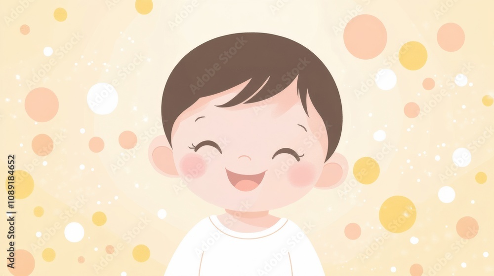 Happy Baby Smiling in Soft Pastel Background Happy Baby Smiling in Soft Pastel Background