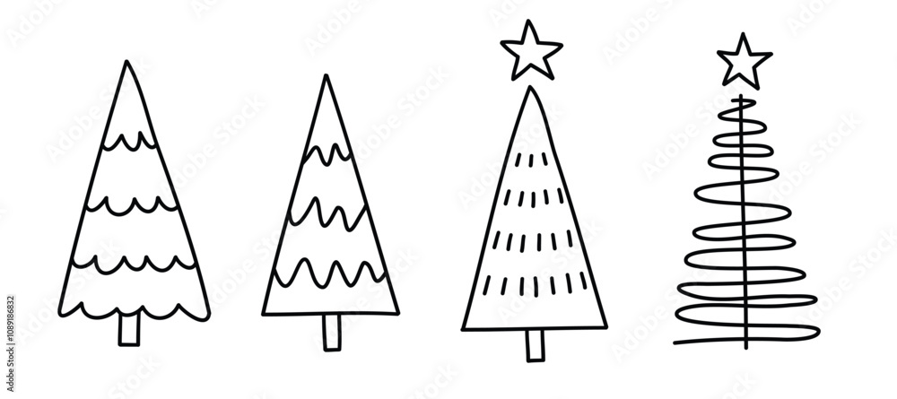 Christmas tree line illustration set, winter line art vector, christmas decoration element collection, minimalist line tree vector, tree fir clipart Christmas tree line illustration set, winter line art vector, christmas decoration element collection, minimalist line tree vector, tree fir clipart