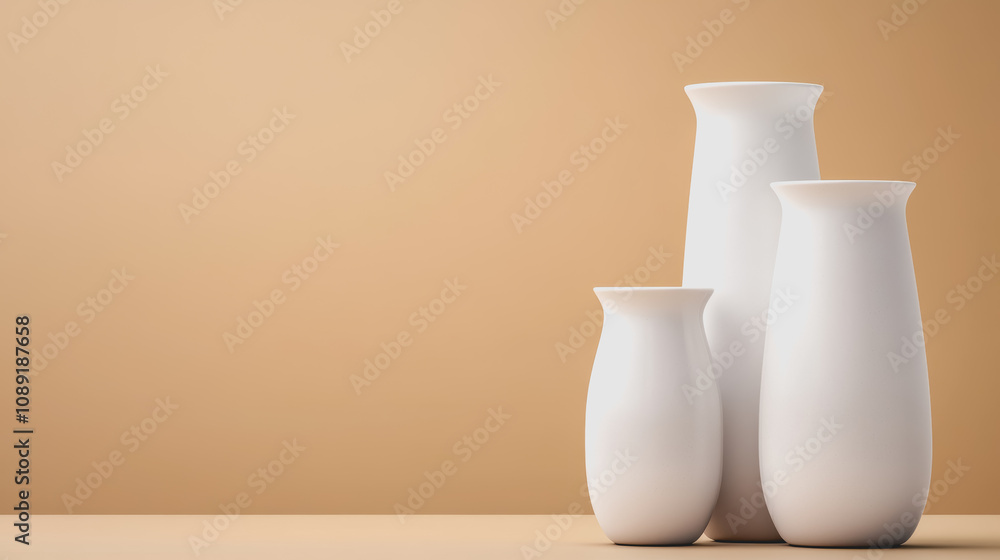 Elegant Collection of Handmade Ceramics in Smooth Gradient Background Featuring Three Distinct Vases Crafted with Attention to Quality and Aesthetic Appeal Elegant Collection of Handmade Ceramics in Smooth Gradient Background Featuring Three Distinct Vases Crafted with Attention to Quality and Aesthetic Appeal