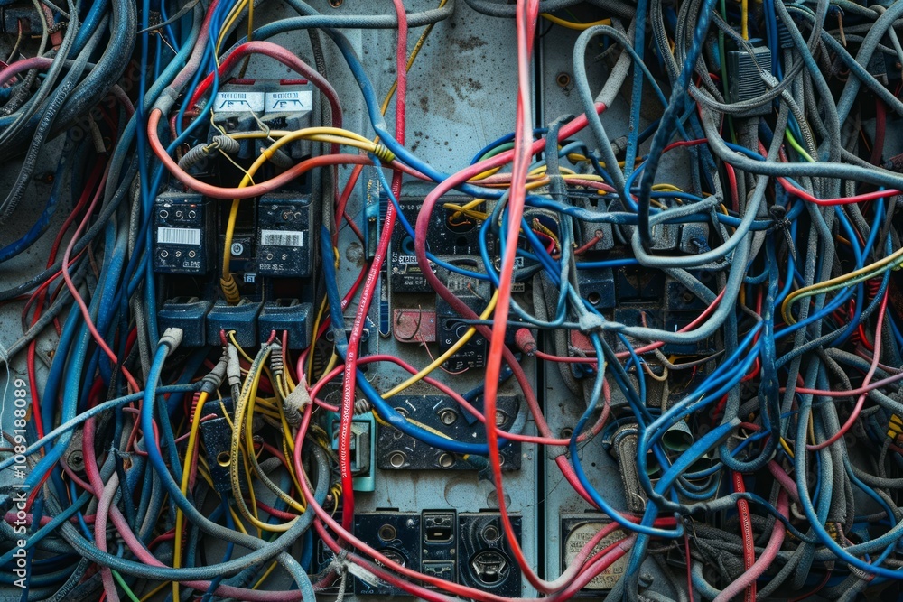 The electrical wires in the phone line box look messy. Neural network ai generated art The electrical wires in the phone line box look messy. Neural network ai generated art