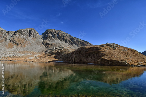 the lower Valfredda lake, a small body of water located in the Ayas Valley, above the Arp refuge.