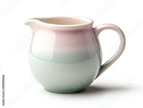 Pastel colored ceramic jug isolated on white background.