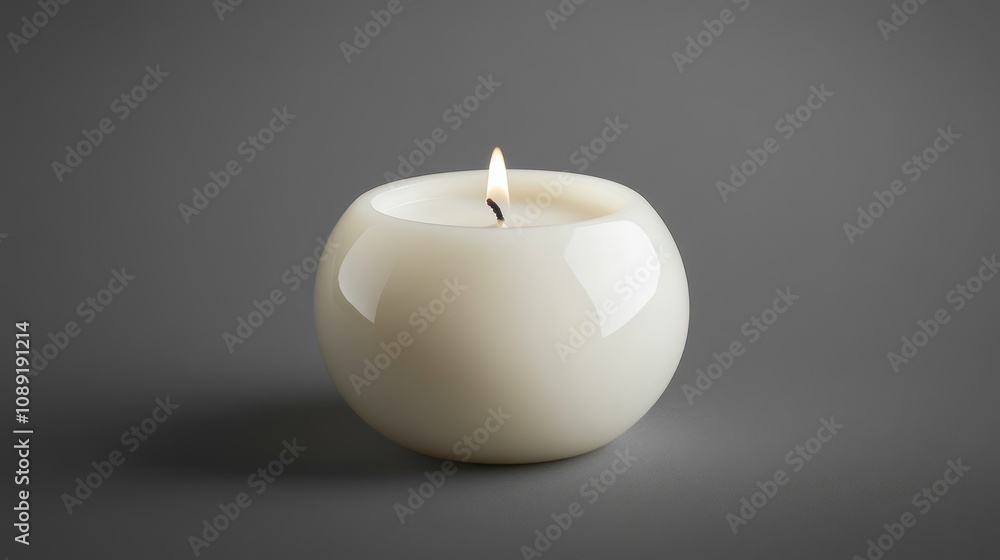 A simple white candle with a flame, set against a gray background. A simple white candle with a flame, set against a gray background.