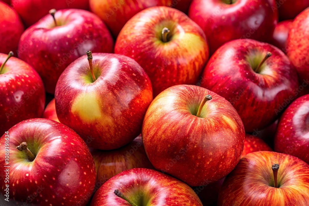 A vibrant pile of fresh red apples, showcasing their shiny skin and varied sizes, perfect for healthy snacking or cooking. A vibrant pile of fresh red apples, showcasing their shiny skin and varied sizes, perfect for healthy snacking or cooking.