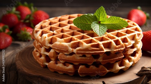 Waffle with strawberries