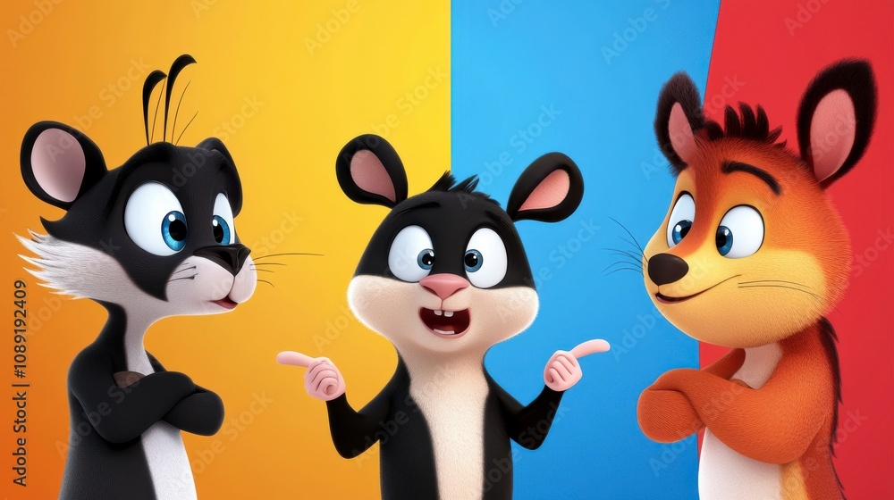 Cute Cartoon Animals Engaged in Friendly Debate Cute Cartoon Animals Engaged in Friendly Debate