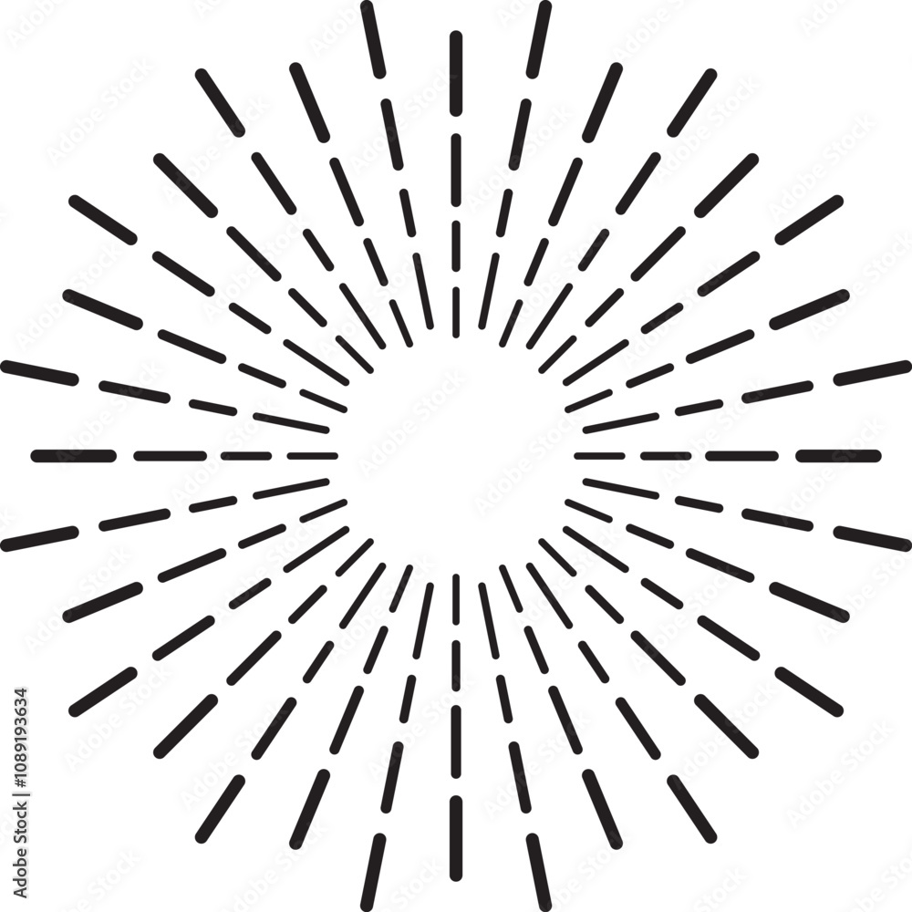 Retro sunburst or starburst design element radiating outward with black lines on white background, creating a vintage or abstract feel Retro sunburst or starburst design element radiating outward with black lines on white background, creating a vintage or abstract feel