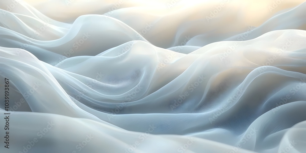 Obraz premium An ethereal close-up of soft, flowing fabric in wispy shades of blue and white, creating a dreamy and serene atmosphere that evokes calm and tranquility.