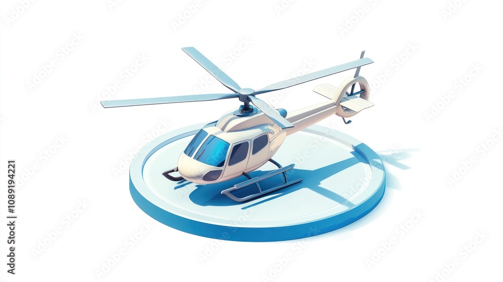 A stylized 3D model of a helicopter on a circular base. A stylized 3D model of a helicopter on a circular base.