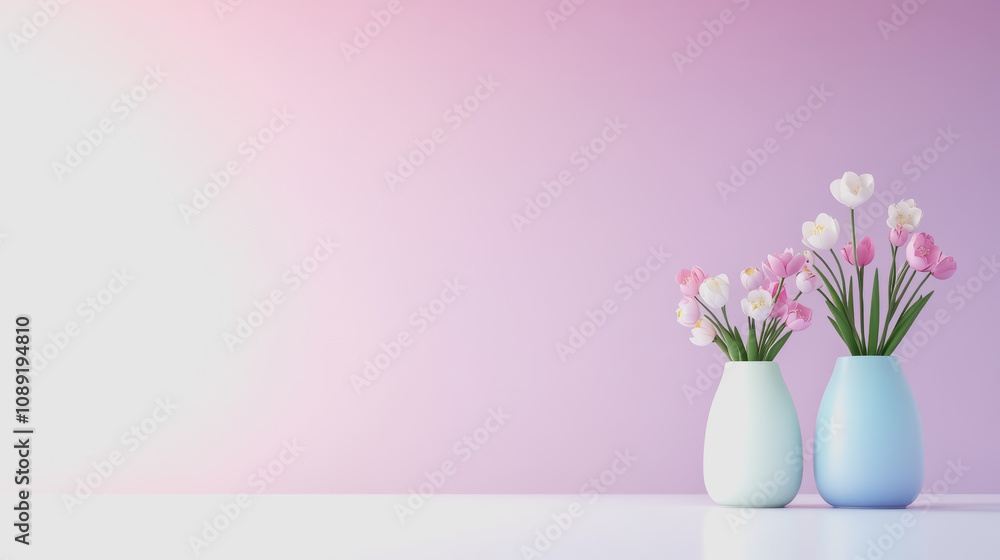 Elegant Display of Artisan Handmade Vases with Fresh Flowers on a Smooth Gradient Background for a Workshop Environment Elegant Display of Artisan Handmade Vases with Fresh Flowers on a Smooth Gradient Background for a Workshop Environment
