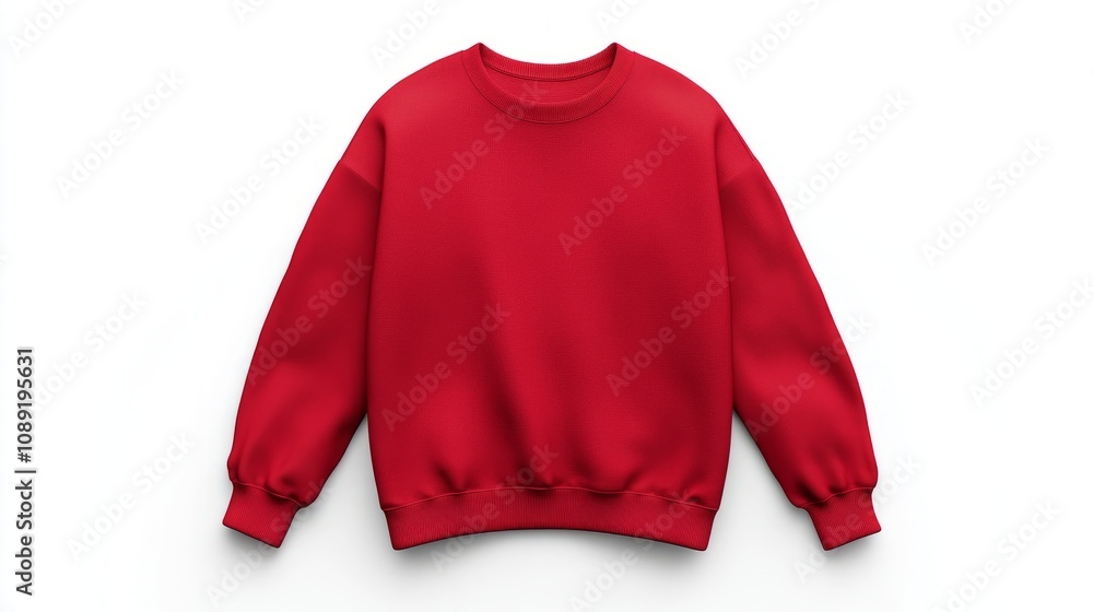 Red long-sleeve shirt mockup displayed flat, front view, with high-resolution 3D rendering on a pure white background Red long-sleeve shirt mockup displayed flat, front view, with high-resolution 3D rendering on a pure white background
