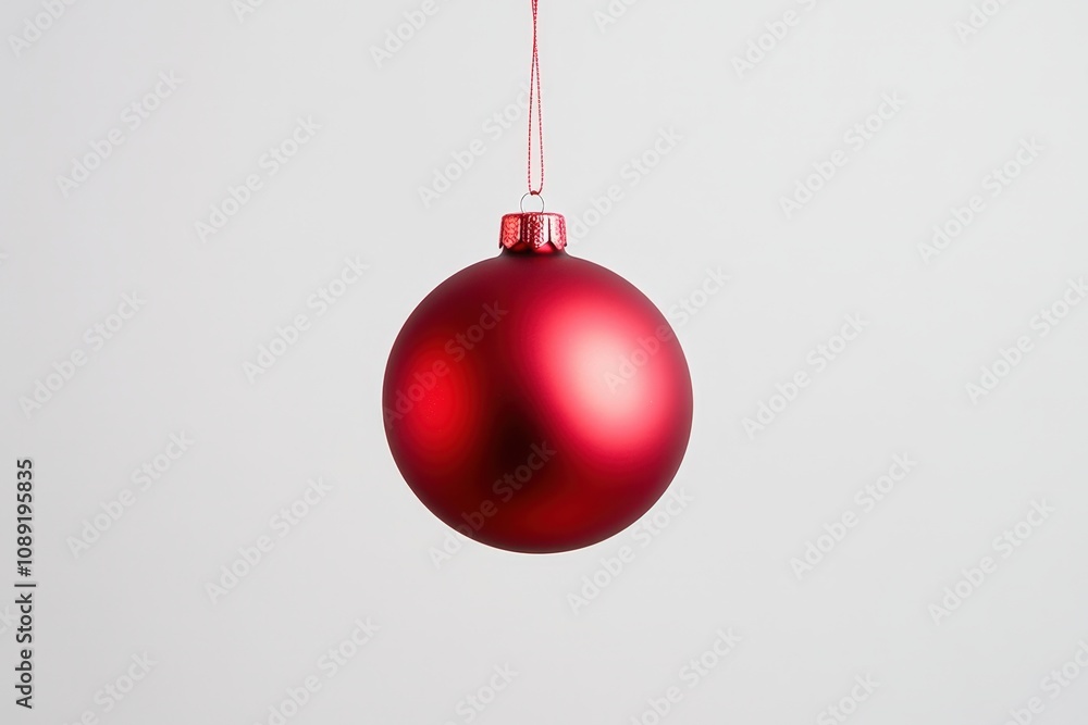 red christmas ornament hanging against a neutral background red christmas ornament hanging against a neutral background