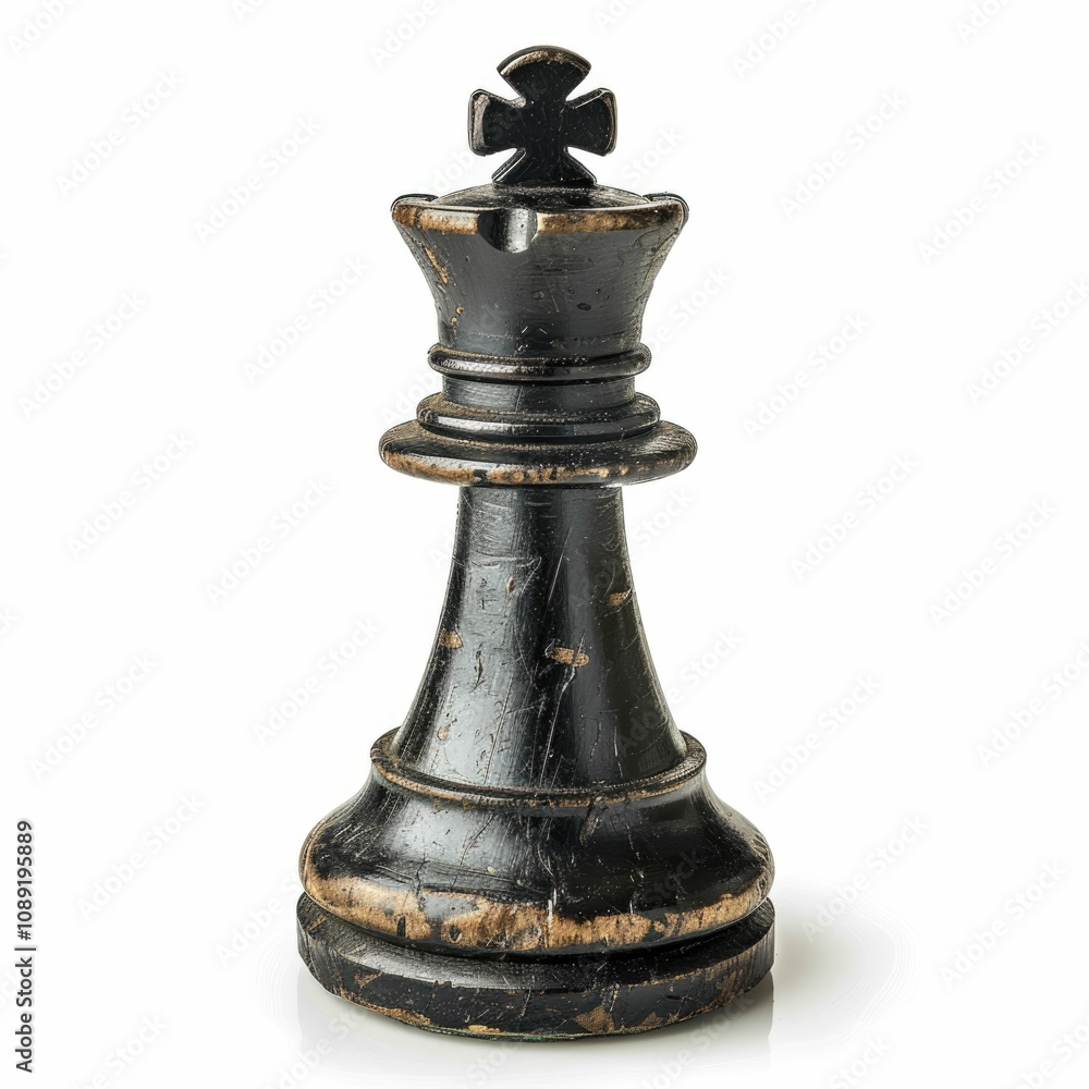 Aged black chess king piece symbolizes history and solitude. Aged black chess king piece symbolizes history and solitude.