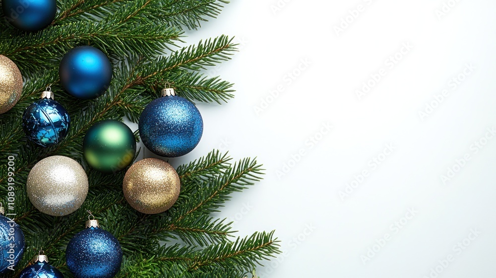 Christmas ornaments and fir branches on white. Christmas ornaments and fir branches on white.