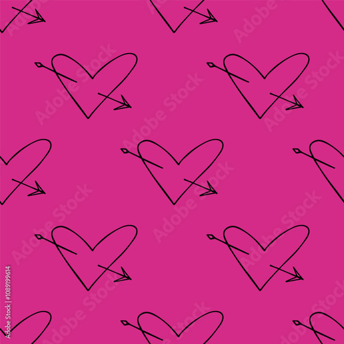 Seamless pattern with hand drawn heart doodle for decorative print, wrapping paper, greeting cards and fabric