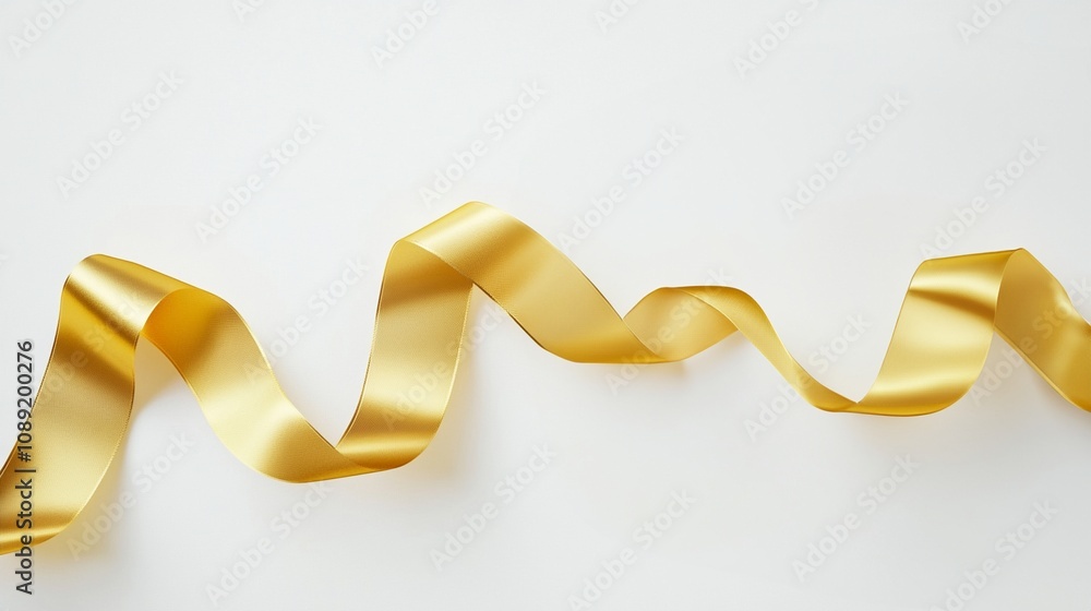 Elegant golden ribbon curls gracefully against a pristine white background, symbolizing luxury, celebration, and festive occasions. A simple yet powerful image. Elegant golden ribbon curls gracefully against a pristine white background, symbolizing luxury, celebration, and festive occasions. A simple yet powerful image.