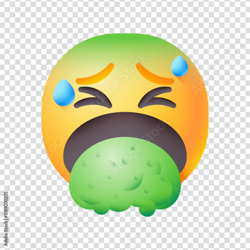  Vector icon of a vomiting or nauseous face, representing illness, food poisoning, or disgust. Ideal for medical content, health education, hygiene awareness, UI reaction icons, and emotional expressi