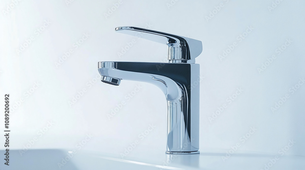 A professional shot of a high-tech water tap with touchless features, isolated on a white background to showcase its modern functionality A professional shot of a high-tech water tap with touchless features, isolated on a white background to showcase its modern functionality