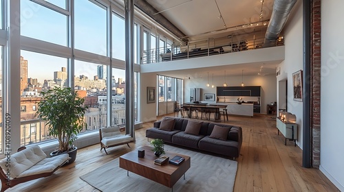 Modern open-concept living room urban high-rise interior design