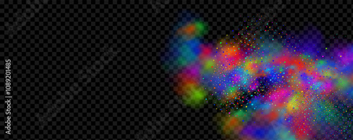 Background of an explosion of colorful smoke clouds.Multicolor fog with blue and yellow particles.Explosions of color powder.