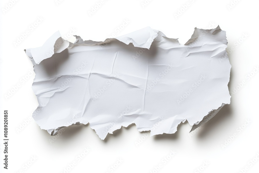White Torn Paper with Shadow Isolated on Clean White Background White Torn Paper with Shadow Isolated on Clean White Background