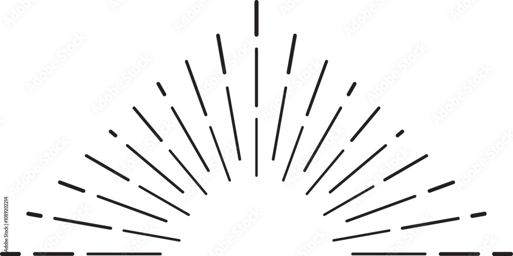Light rays burst from the bottom center. Creating a sleek half circle shape in this modern black and white vector illustration Light rays burst from the bottom center. Creating a sleek half circle shape in this modern black and white vector illustration
