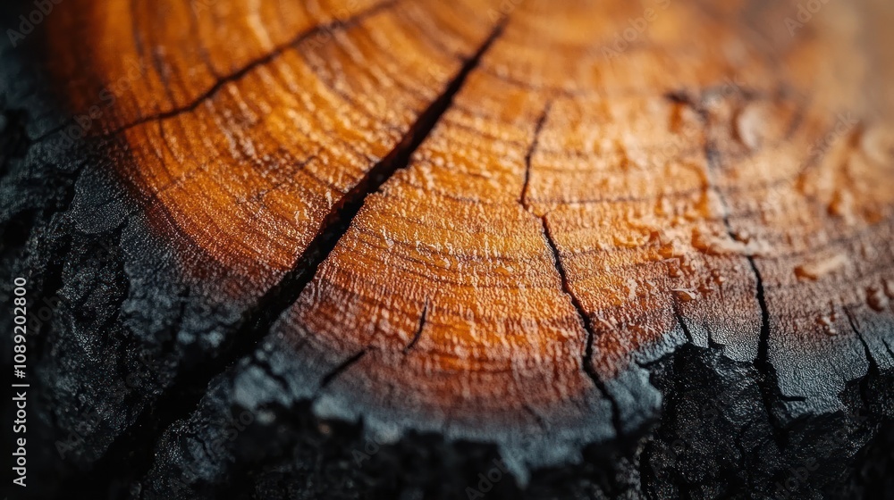 Close-up of a burnt tree stump, showing its rings and texture. Close-up of a burnt tree stump, showing its rings and texture.