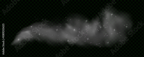 Fantastic magical smoke with glowing particles, stardust, and glittering stars, creating a colorful, ethereal fog. Vector illustration with vibrant, multicolored steam and vapor.