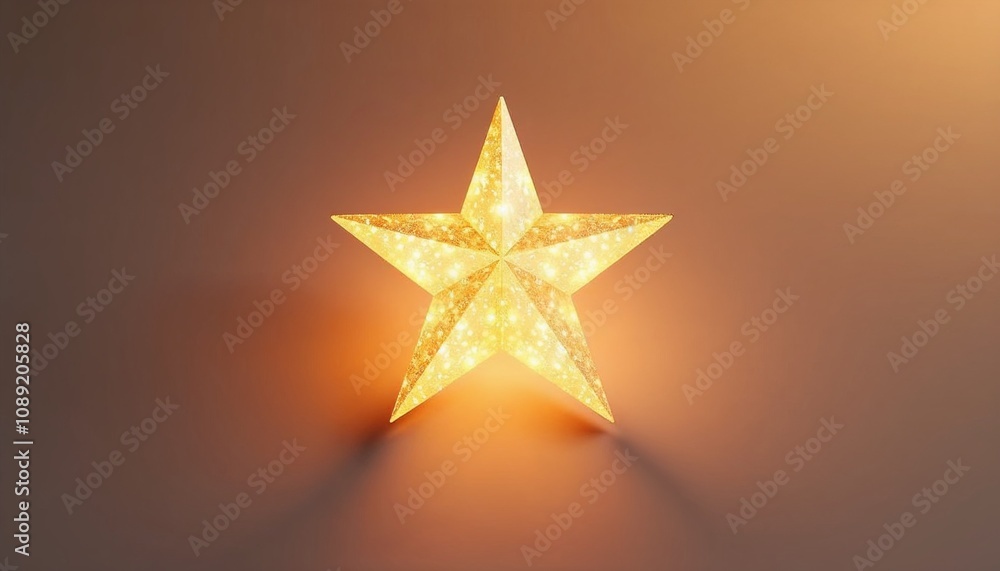 Illuminated golden star on warm brown background Illuminated golden star on warm brown background