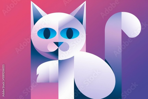 Geometric white cat design. Stylish kitty illustration, modern art feel.  Simple, elegant design perfect for pet projects. photo