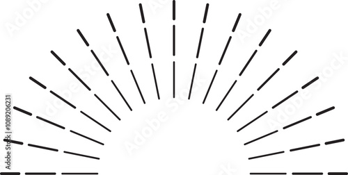 Black dotted lines are radiating outward in a semicircular sunburst pattern, creating a retro design element against a white background, suitable for vintage or decorative projects