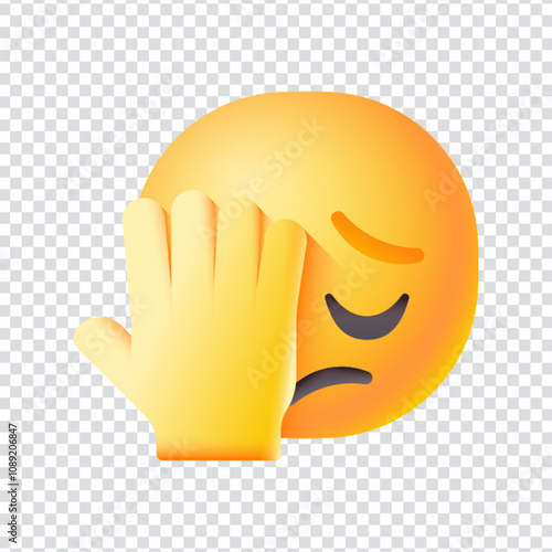  Expressive vector icon of a facepalm gesture, symbolizing frustration, embarrassment, disbelief, or disappointment. Often used as a humorous or sarcastic reaction in messaging, memes, UX feedback, an