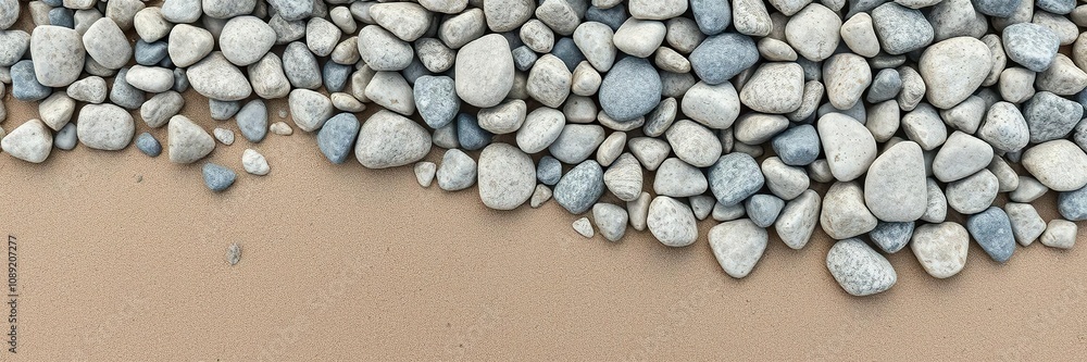 A cluster of weathered sea pebbles scattered on the beach shoreline, marine fossils, seaside walks A cluster of weathered sea pebbles scattered on the beach shoreline, marine fossils, seaside walks