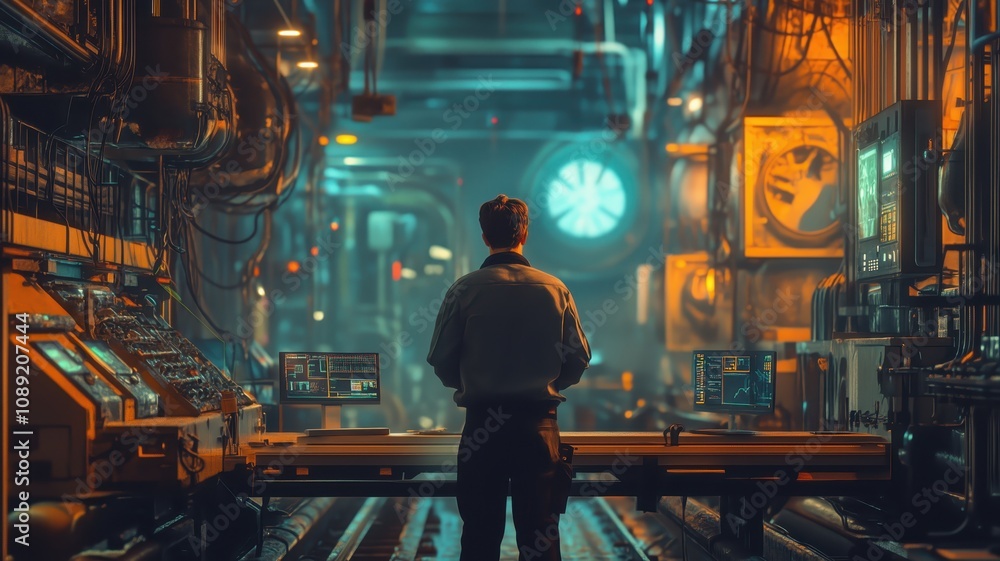 Man engineer working in industrial factory Man engineer working in industrial factory