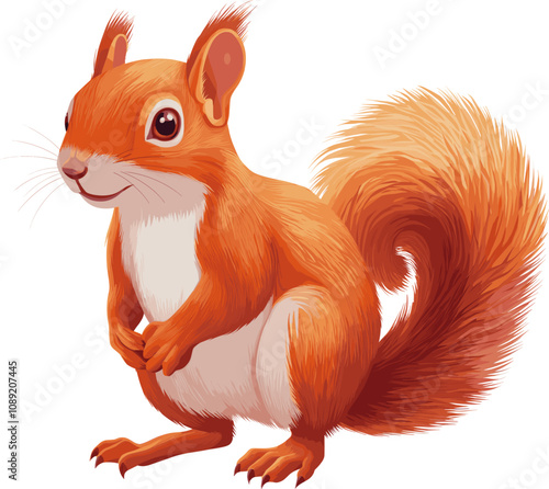 Bright orange squirrel stands upright with a fluffy tail cartoon isolated on transparent background. Vector illustration. photo