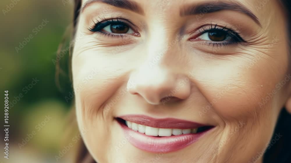 Serene Woman with Captivating Gaze in Garden Serene Woman with Captivating Gaze in Garden
