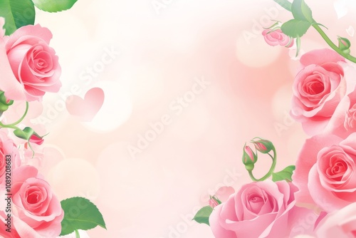 Light Pink Background with Roses for Valentine’s Card
