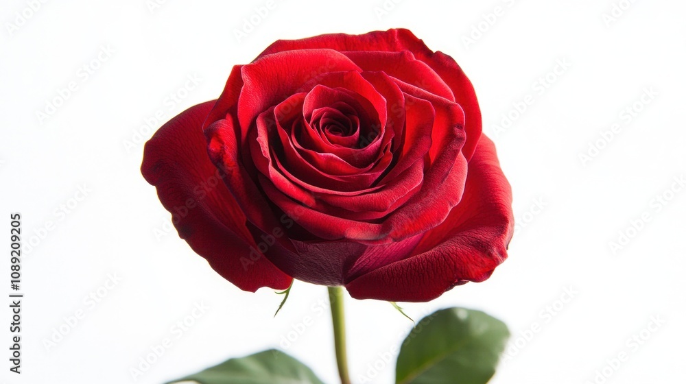 Single red rose against white background symbolizing love and elegance, perfect for romantic designs. Single red rose against white background symbolizing love and elegance, perfect for romantic designs.