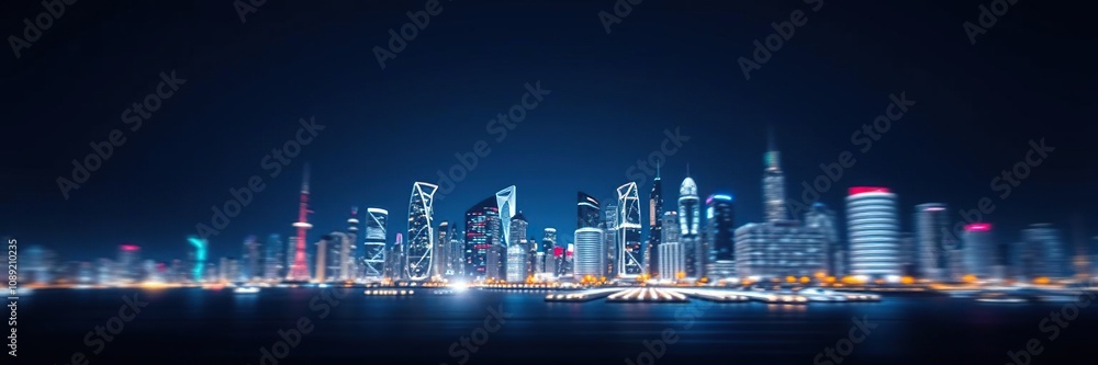 A futuristic cityscape against a dark blue gradient background in a blurry motion, vibrant colors, sci-fi aesthetic A futuristic cityscape against a dark blue gradient background in a blurry motion, vibrant colors, sci-fi aesthetic