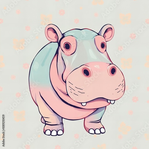 there is a cartoon hippo with a pink nose and blue body. photo