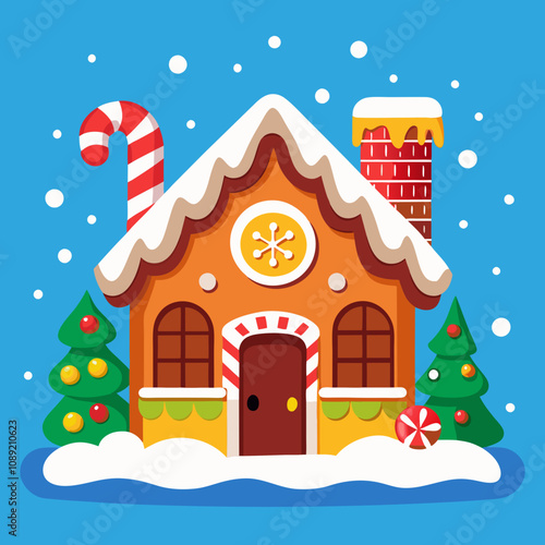 Christmas dessert illustration of a gingerbread house with decor