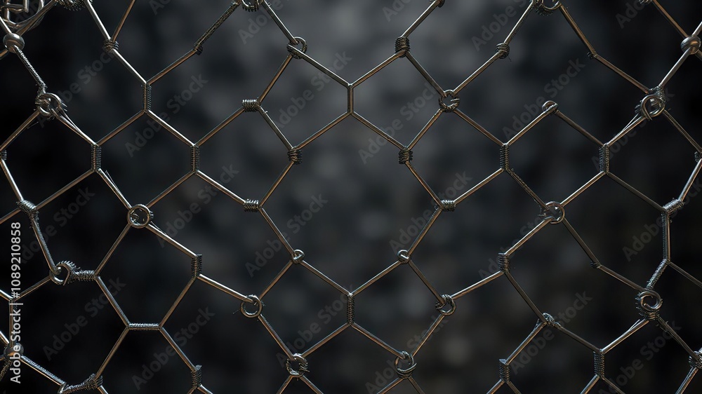 Fototapeta premium A hexagonal grid of metallic wires with intricate patterns and designs, interior design, aluminum