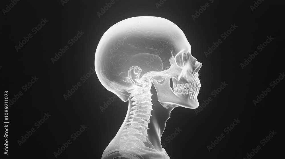 detailed xray view of a human skull and spine detailed xray view of a human skull and spine